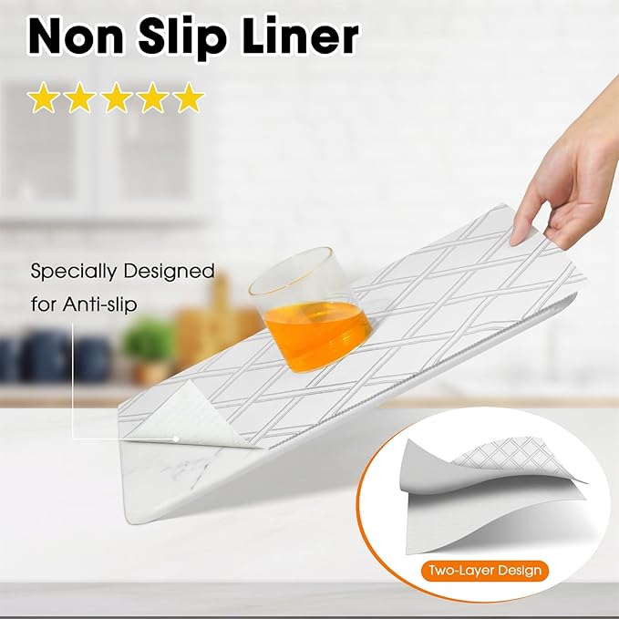 Drawer and Shelf Liner for Kitchen Cabinets Non-Adhesive, Non-Slip Cabinet Liner Shelf Paper Strong Grip Waterproof Easy to Clean for Kitchen Shelves Cupboard,Silver Geometric,12IN X 30FT