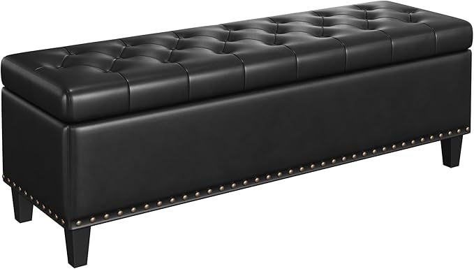 Storage Ottoman Bench, 51-Inch Large Storage Bench for Bedroom End of Bed, 30 Gallons Faux Leather Bench with Storage for Bedroom, Living Room, Entryway, Hallway, Black