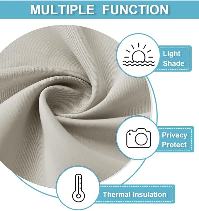 RYB HOME Blackout Curtains for Bedroom, Window Shades Thermal Insulating Privacy Drapes for Living Room Classroom Kitchen Bathroom Dining, Wide 42 x Long 63 inch, Natural 2 Panels