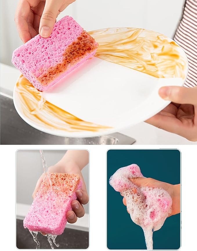 METUUTER 24-Count Cleaning Scrub Sponge- Compressed Cellulose Sponges Non-Scratch Natural Sponge for Kitchen Bathroom Cars, Funny Cut-Outs DIY for Kids