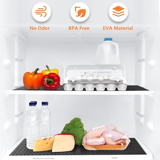 Shelf Liners for Kitchen Cabinets Refrigerator Liners Waterproof & Oil-Proof Kitchen Cupboard Liner Non-Slip Drawer Mats EVA Material Non Adhesive Fridge Liner for Shelves - Black 23.6 x 78.7 Inches