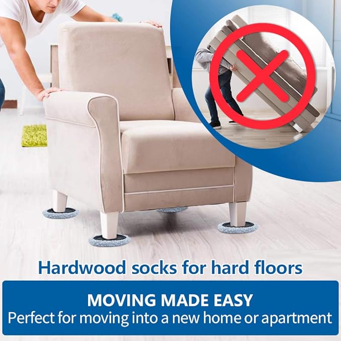 Furniture Sliders,Multi-Surface Furniture Movers Sliders for Carpet and Hardwood Floors,12 Pack 3 1/2" Moving Pads and 12 Hardwood Socks,Slide Furniture on Any Surface Easily!