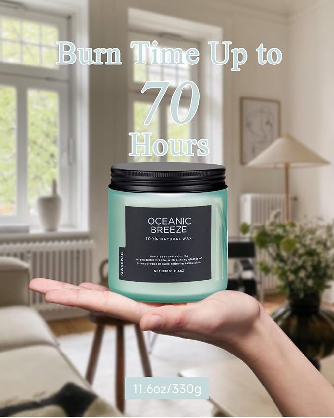M&SENSE Candle Oceanic Breeze Scented, 11.6oz 70 Hour Long Lasting 2 Wick Pineapple & Mango Scent Natural Soy Candles for Home Scented, Stress Relief Gifts for Women/Men