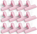 HOUSE AGAIN 12 Pack Stainless Steel Chip Bag Clips Covered with Silicone - NO More Sharp Edges - Color Coded for Food Bags - Air Tight Seal, Heavy Duty for Kitchen and Office, 3 Inches Wide, Pink