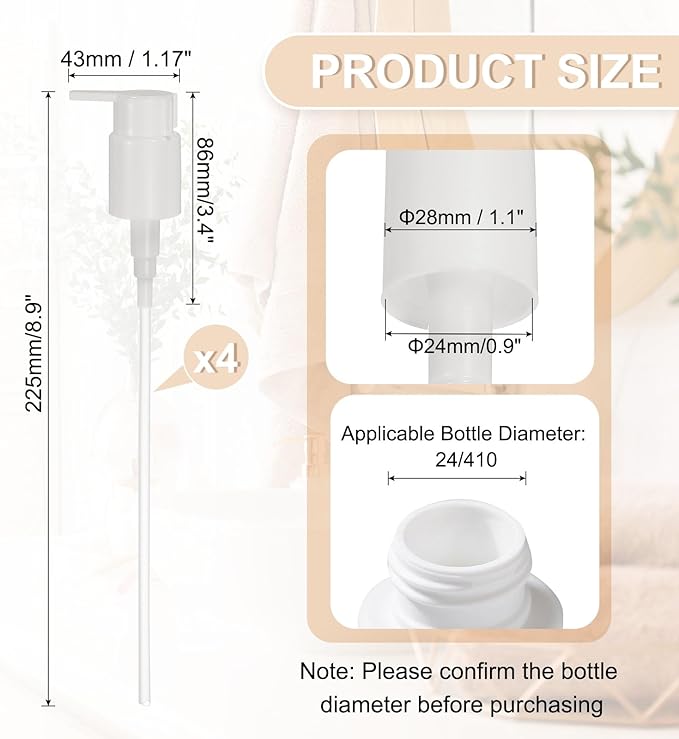 uxcell 4 Pcs Soap Dispenser Pump Heads, Hand Soap Dispensers Top Pumps Replacement Clip-on Pumphead for Standard 24/410 Neck Size Bathroom Lotion Shampoo Bottle, White