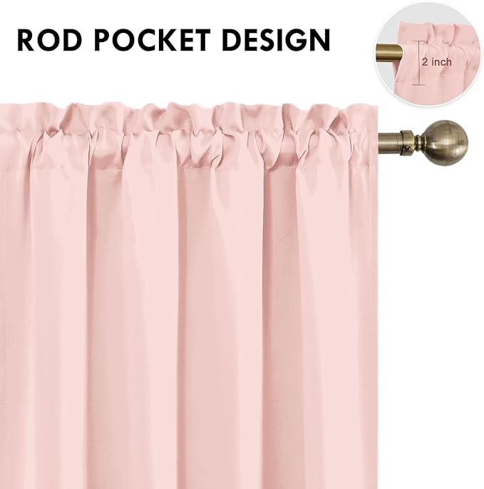 DWCN Blackout Curtains – Thermal Insulated, Energy Saving & Noise Reducing Bedroom and Living Room Curtains, Blush Pink, W 42x L 54 Inch, Set of 2 Rod Pocket Curtain Panels