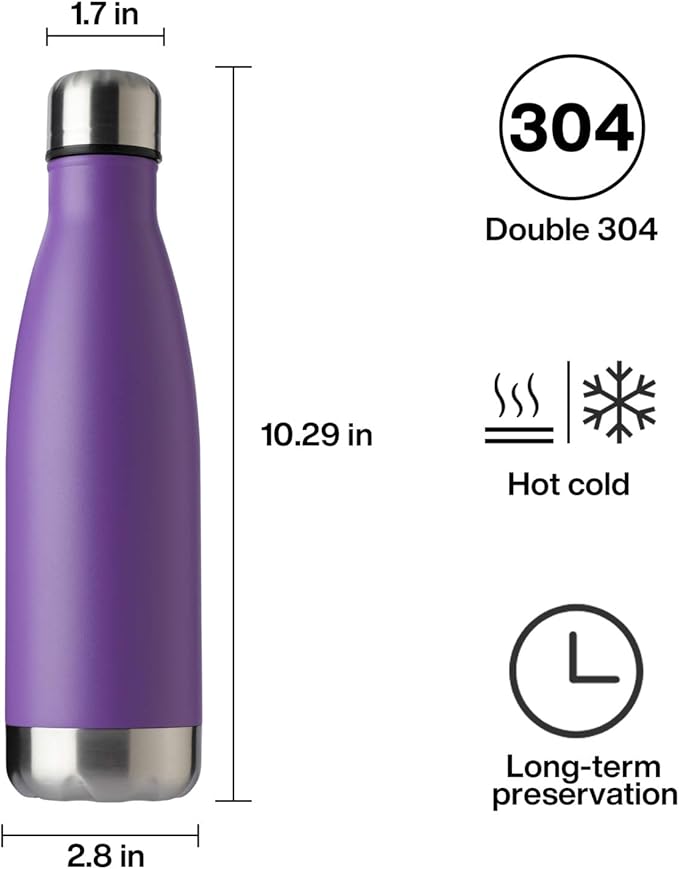 MEWAY 17oz Sport Water Bottle 4 Pack Vacuum Insulated Stainless Steel Leak-Proof Double Wall Cola Shape Water Bottle,Keep Drinks Hot & Cold(Purple,4 Pack)