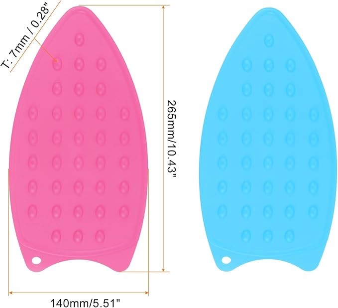 HARFINGTON 2pcs Silicone Iron Rest Pad, Multipurpose Iron Hot Resistant Mat Iron Rest Plate for Ironing Board Hot Heat Resistant Steam Compact Mat, Fuchsia/Blue