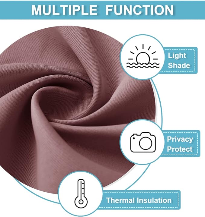 RYB HOME Bedroom Curtains Blackout - Light Block Energy Efficiency Small Window Treatment Drapes for Kitchen Dining Baby Nursery Morden Decor, W 42 x L 63 inch, Dusty Rose, 2 Panels