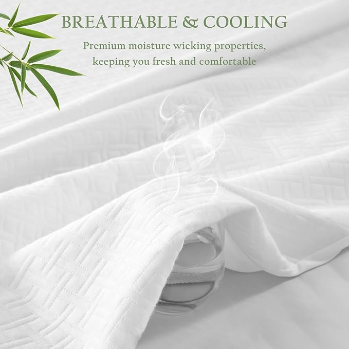 100% Waterproof Queen Mattress Protector, Breathable Bamboo Rayon Mattress Cover with 8”-21” Deep Pocket, Noiseless Cool 3D Air Mattress Cover, Hypoallergenic & Odor Resistant