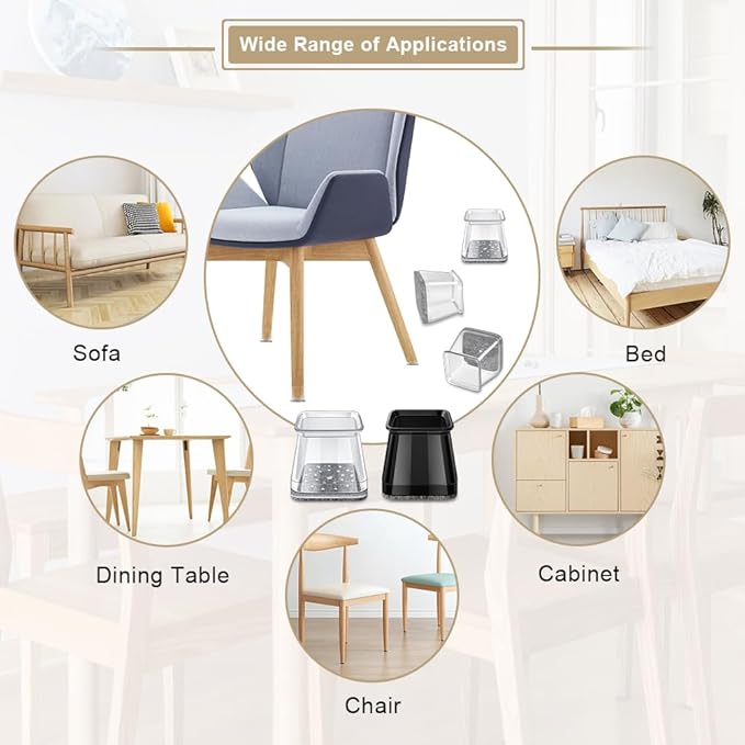 32 Pcs Square Chair Leg Floor Protectors - Silicone & Felt Furniture Pads for Hardwood Floors, Scratch-Resistant Noise-Reducing Chair Leg Caps, Fits Square Legs (1/2'' to 3/4'')