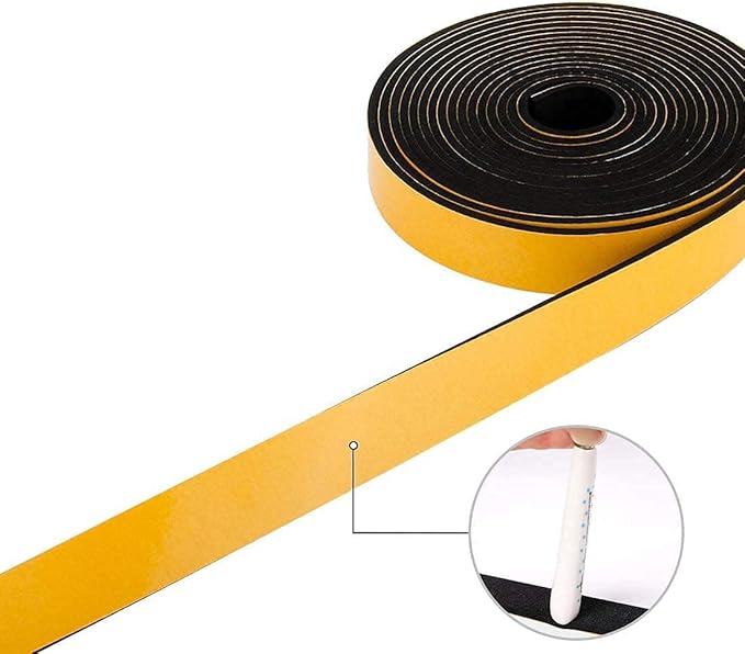 Foam Seal Tape 3-Pack, 1/2 Inch Wide X 1/8 Inch Thick, Neoprene Rubber Weather Stripping for Door Insulation, 59 Feet Total (19.7ft x 3 Rolls)