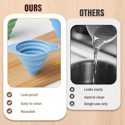 Kitchen Funnel Set, 2025 New Silicone Collapsible Funnel, Multi-Purpose Small Funnels for Kitchen Use, Portable Bottle Filling Funnels for Travel (6pcs)