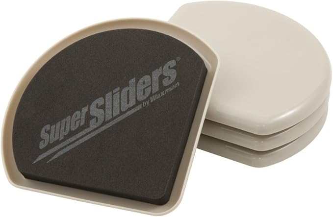 Super Sliders 5 Inch Square Corner Plastic Reusable Furniture Sliders for Carpeted Floors, Durable Foam Pad Surface for Secure Grip (4 Pack, Beige)
