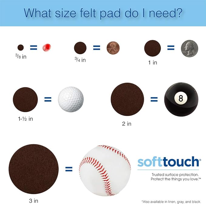 SoftTouch 1" Round Felt Pads – Heavy Duty Self-Stick Furniture Floor Protectors for Hardwood, Tile & Laminate – Scratch & Noise Reducing Pads, Brown, 48 Pack