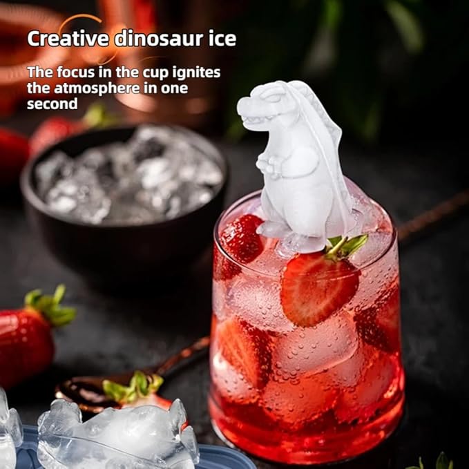 7.48inch Newly Upgraded 4-grid 3D Dinosaur Ice Tray and Covered Silicone Ice Tray, Suitable for Bars, Outdoor and Home Use (1, green)