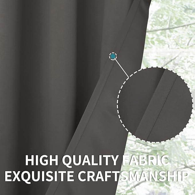 BGment Short Blackout Curtains 48 Inches Length - Rod Pocket Thermal Insulated Room Darkening Window Drapes for Kitchen Bedroom Bathroom, Grey, 2 Panels, 42 x 48 Inch