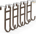 FYY Over The Door Hooks - 4 Pack Heavy Duty Dual-Hook Organizer Hanger with Non-Slip Rubber for Towels, Clothes, Hats & Bags Use in Bathroom, Bedroom, Kitchen - Fits Interior Doors Up to 1.6" Brown