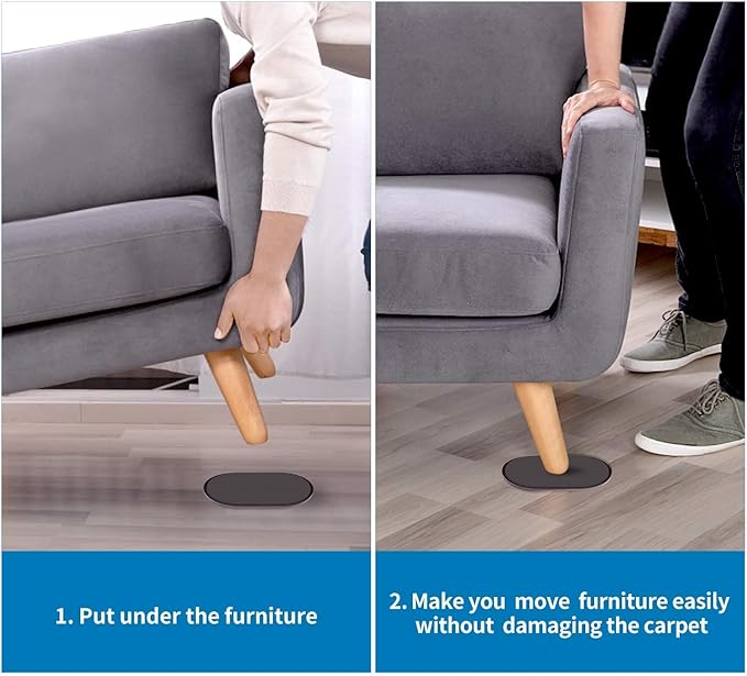 Ezprotekt 8 Pack Large Furniture Movers Sliders for Carpet, 9 1/2" x 5 3/4" Reusable Oval Furniture Moving Pads for Heavy Bed Sofa Fridge Couch Cabinet, Move Items Quickly and Easily (Brown)