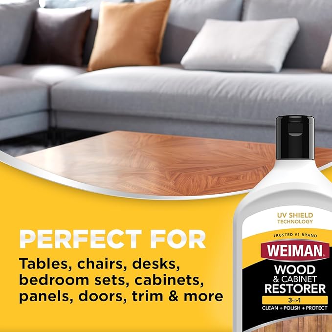 Weiman Wood and Cabinet Restorer 3-In-1 Bundle - Removes Dirt, Residue, Dust, Reduces Scratches, Restore Shine, Prevent Fading, UV Shield Technology, Safe for Antique Wood, Tables, Chairs, Cabinets