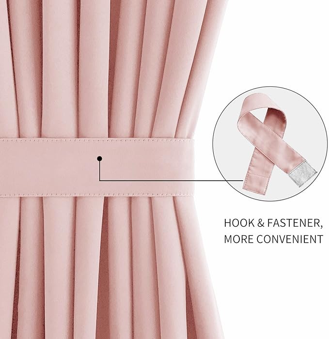 DWCN French Door Curtains – Rod Pocket Thermal Blackout Curtain for Doors with Glass Window, Kitchen and Patio Doors for Privacy, 54 X 72 Inches Long, 1 Curtain Panel with Tieback,Blush Pink