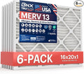 BNX TruFilter 16x20x1 Air Filter MERV 13 (6-Pack) - MADE IN USA - Electrostatic Pleated Air Conditioner HVAC AC Furnace Filters for Allergies, Pollen, Mold, Bacteria, Smoke, Allergen, MPR 1900 FPR 10