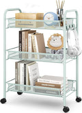 TOOLF 3-Tier Metal Rolling Cart, Mesh Wire Easy Assemble Utility Cart, Storage Trolley on Wheels with 3 Hooks, MetalStorage Shelving Units for Kitchen Bathroom Laundry Room