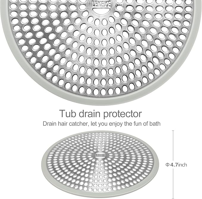 LEKEYE Shower Drain Hair Catcher | Strainer | Shower Stall Drain Cover | Bathroom Drain Protector Stainless Steel and Silicone(Light Gray)