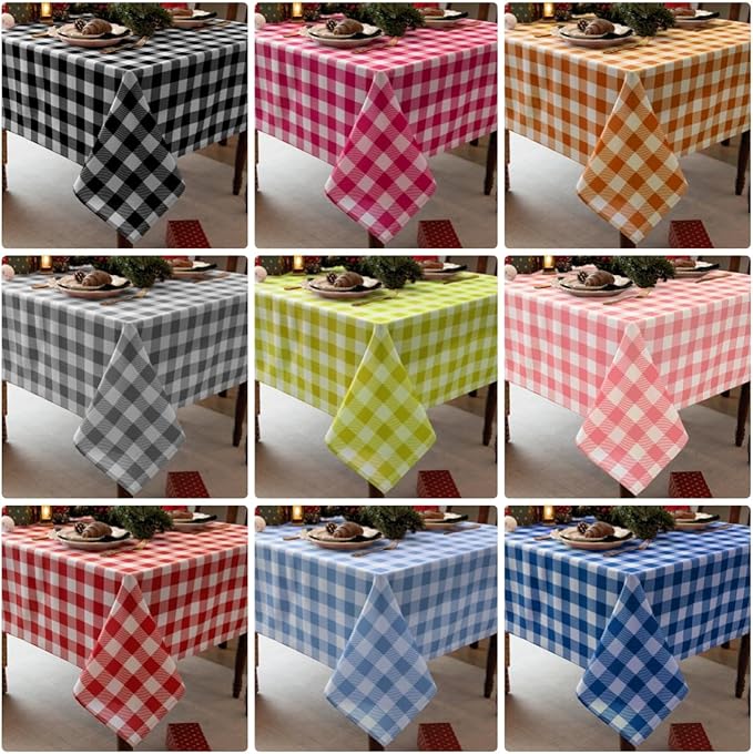 Waterproof Gingham Festive Tablecloth Fabric - Oblong 52x70 Inch Classic Buffalo Tartan Holiday Table Cloth for Outdoor Use - Christmas Tabletop Cover Perfect for Dinner, BBQs, and Parties