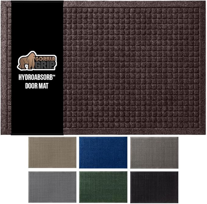 GORILLA GRIP Front Door Mat, 72x24, Indoor Outdoor Ultra Absorbent HydroAbsorb Doormat, Absorbs Up to 2.75 Cups of Water, Stain and Fade Resistant, Rubber Backing Doormats, Captures Dirt, Coffee