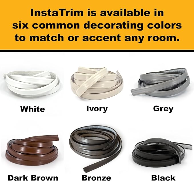 InstaTrim The Original Flexible Trim - 50ft Black 1/2" Wide Caulk Tape - Adhesive Trim with Many Uses Including Caulking for Bathtubs, Sinks, Counters, Tile, Floors - Made in USA