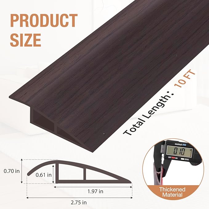 Floor Transition Strip Self Adhesive Vinyl Door Threshold for Doorways Carpet Edging Trim Overlap Edge Reducer for Laminate Floor, Carpet, Tile (Dark Walnut Grain, 2/5" to 3/5", 10Ft)