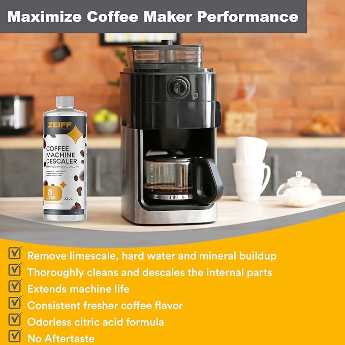 Coffee Machine Descaler - 32oz (8 Uses) - Compatible with Nespresso, Breville, Delonghi, Keurig Descaling Solution for Coffee Maker Cleaner and Descaler - Coffee and Espresso Machine Descaler