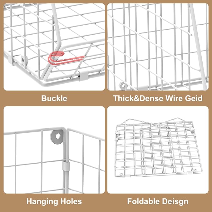 3 Tier Extra Large Closet Hanging Shelves with Divider, 16.5"L x 11.8"W x 33.6"H Closets Organizers and Storage with 5 S Hooks, Clothes Organizer for Sweaters Shoes Handbags Clutches Accessories-White