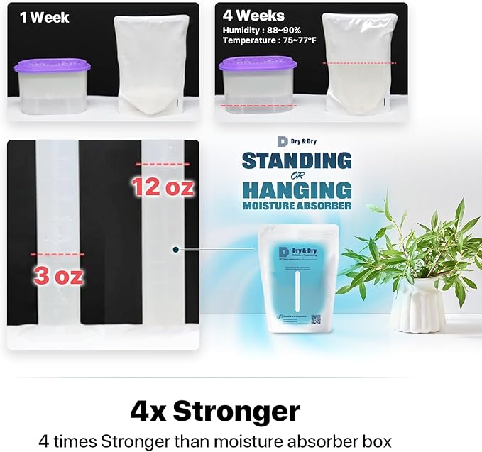 Dry & Dry 50 Packs Hybrid Moisture Absorbers & Musty Odor Eliminator Dehumidifier to Control Excess Moisture for Basements, Closets, Bathrooms, Laundry Rooms. Moisture Absorbers