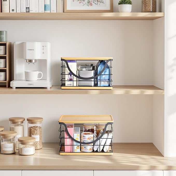Extra Large Trash Bag Holder Stackable Kitchen Storage, 2 Pack Wall Mounted Pantry Organizers and Storage with Bamboo Top, Garbage Bag Dispenser Under Sink for Laundry Room and Kitchen