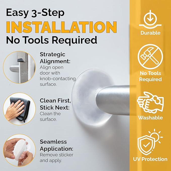 Ducki Door Stop Wall Protector | Self Adhesive Door Knob Wall Protectors from Door Knobs | Rubber Door Stoppers for Wall Damage & Noise | Durable, Shock Absorbent & Discreet | 2 Pack Clear Door Stops