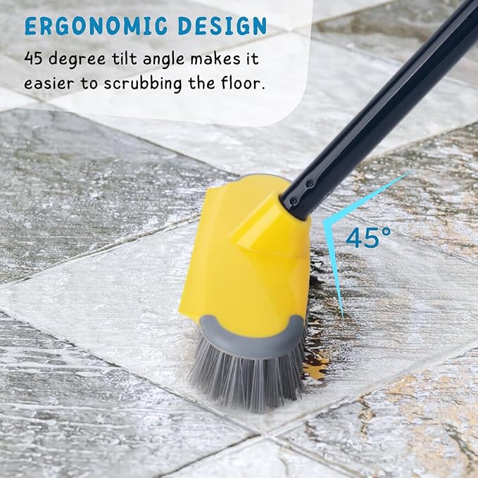 Deck Brush with Long Handle, Floor Scrub Broom for Shower, 50'' Outdoor Scrubber for Carpet, Boat, Patio, Garage, Concrete Cleaning