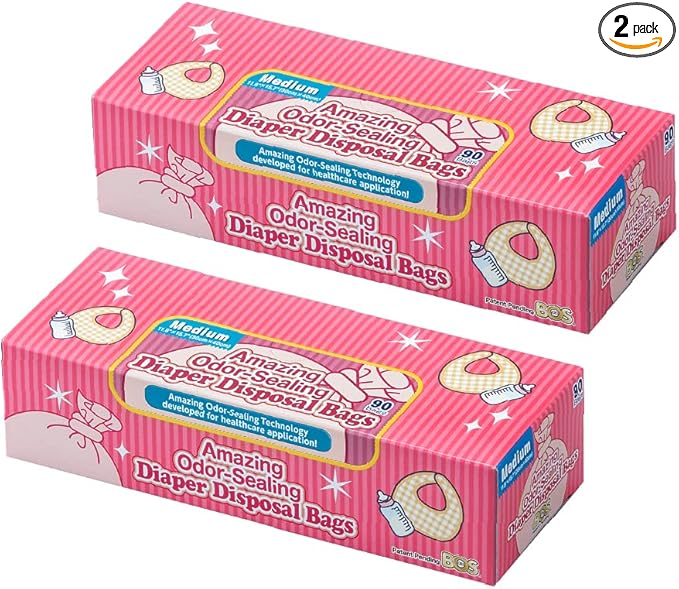 BOS Amazing Odor Sealing Baby Diaper Disposal Bags - Durable and Unscented [Size: M, Color: Pink] (90 count, Pack of 2) (180 Bags)