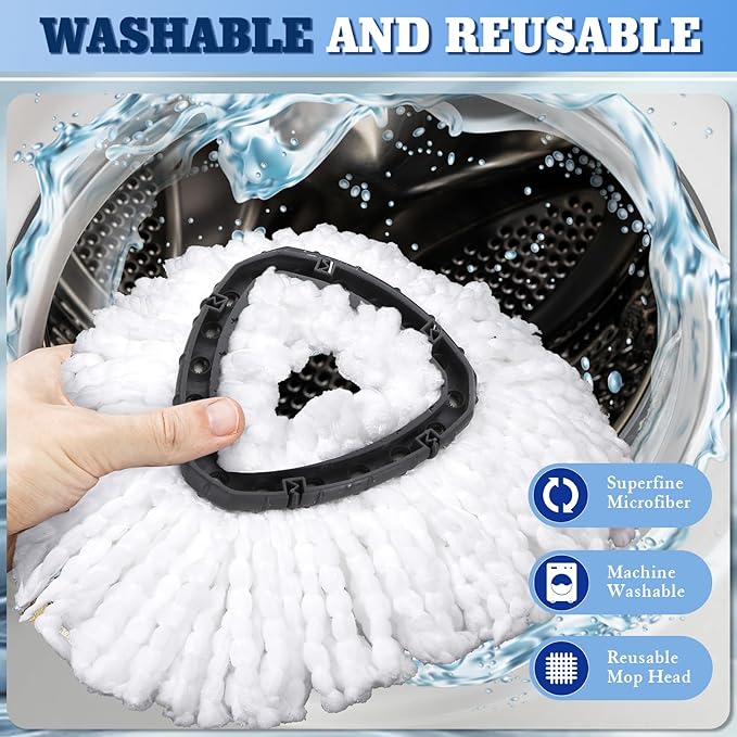 4 Pack Mop Replacement Heads Compatible with Oceda EasyWring 1-Tank System - Includes 1 Mop Scrub Brush Head,1 Mop Base,Microfiber Mop Refills, Easy Cleaning Mop Head Replacement(White)