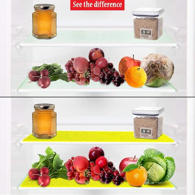 Dualplex® Fruit & Veggie Life Extender Liner for Fridge Refrigerator Drawers, 12x15 Inches (4 Pack) – Extends The Life of Your Produce & Prevents Spoilage (Yellow)