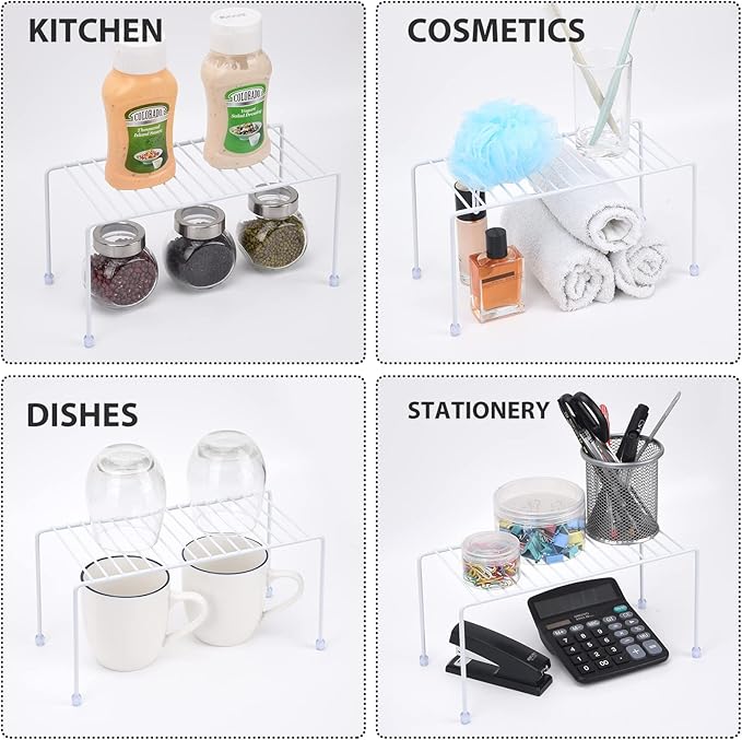 Kitchen Shelves, Cabinet Organization Mini Storage Shelf, Storage Rack Organizer for Kitchen, Fridge, Cabinet, Bathroom (White 2)