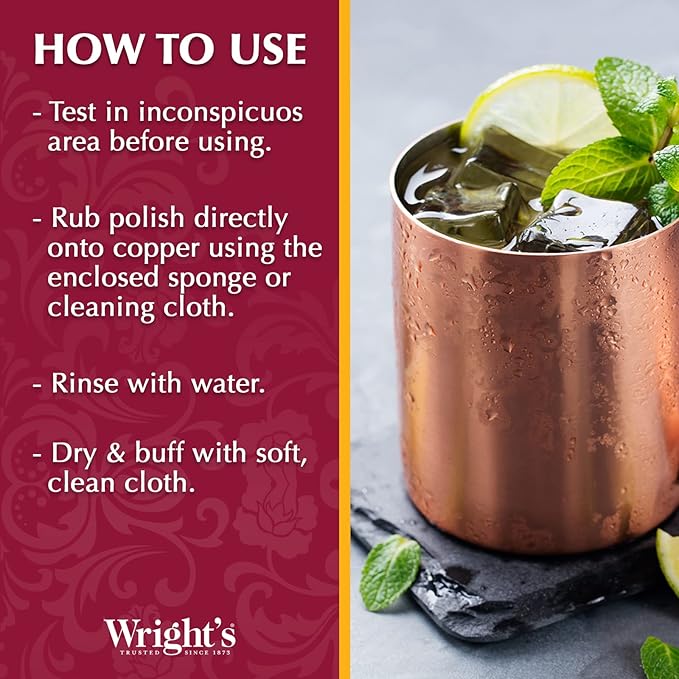 Wright's by Weiman Cream Copper and Brass Cleaner - Gently Cleans and Removes Tarnish without Scratching, Polishing Cloth Included