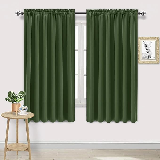 DWCN Blackout Curtains for Living Room Thermal Insulated, Energy Saving & Noise Reducing Bedroom Curtains, Olive Green, W 70x L 63 Inch, Set of 2 Rod Pocket Curtain Panels
