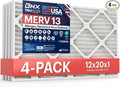 BNX TruFilter 12x20x1 Air Filter MERV 13 4-Pack) - MADE IN USA - Electrostatic Pleated Air Conditioner HVAC AC Furnace Filters for Allergies, Pollen, Mold, Bacteria, Smoke, Allergen, MPR 1900 FPR 10