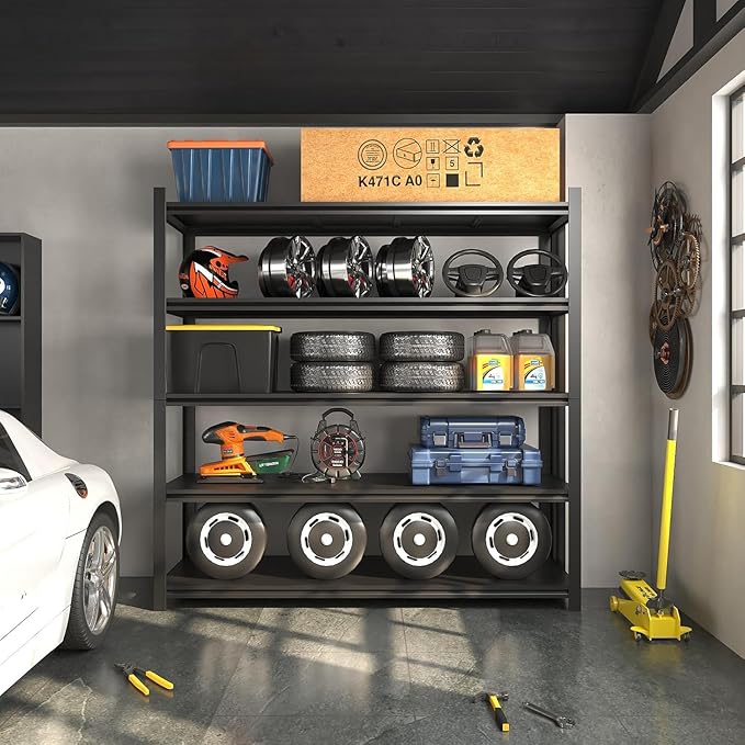 72" H Garage Shelving 2000LBS Heavy Duty Storage Shelves Adjustable 5 Tier Metal Shelves for Storage Garage Industrial Shelving Utility Racks,16" D x35.5 Wx72 H,Black
