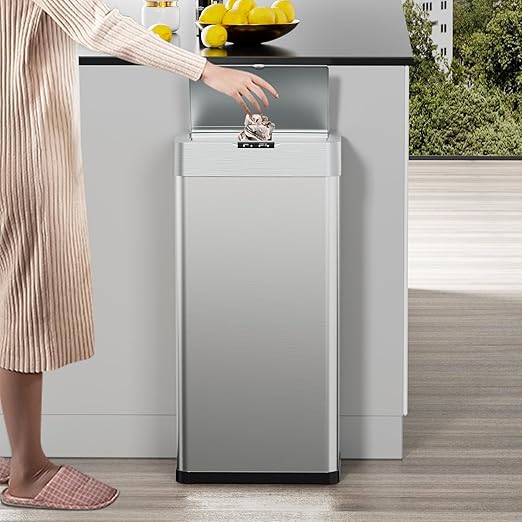 TLSUNNY 21.1 Gallon Motion Sensor Trash Can,Touchless Automatic Garbage Can,Brushed Stainless Steel Smart Bin,with Bag Holder,Soft Close Lid,for Kitchen,Office,RV,Bedroom,Living Room (Silver, 80L)