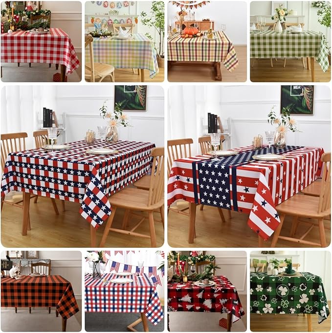 Waterproof Plaid Tablecloth Fabric - Round 58 Inch Classic Gingham Checker Table Cloth for Indoor/Outdoor Use - Buffalo Table Cover for Picnics, BBQs, and Parties