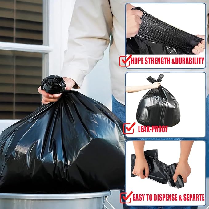 40-45 Gallon Lawn & Leaf Trash Bags, 125 Count Bulk, Black Garbage bags, Multi-purpose Trash Can Bin Liners for Home Commercial, Outdoor, Construction, Industrial
