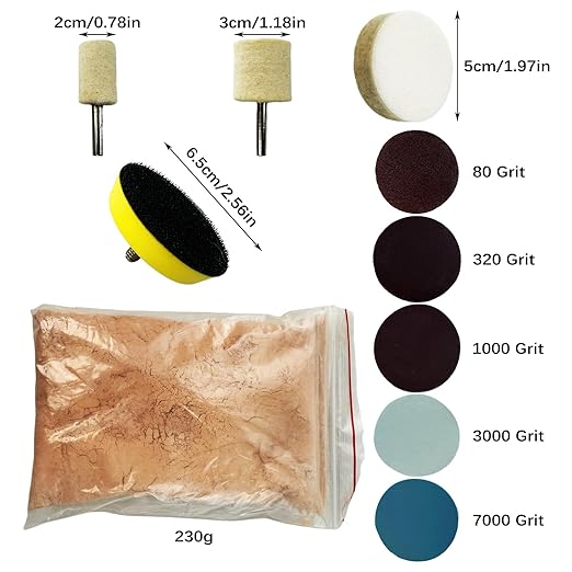 34Pcs Glass Polishing Kit, Multifunctional Scratch Remover Window Repair Tool for Window Repair, with Felt Polishing Wheel Polishing Disc Wool Polishing Pad and Cerium Oxide Polishing Powder